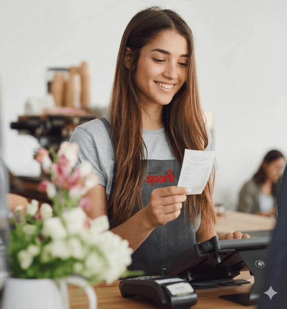 Shopkeeper billing a customer with Spark POS